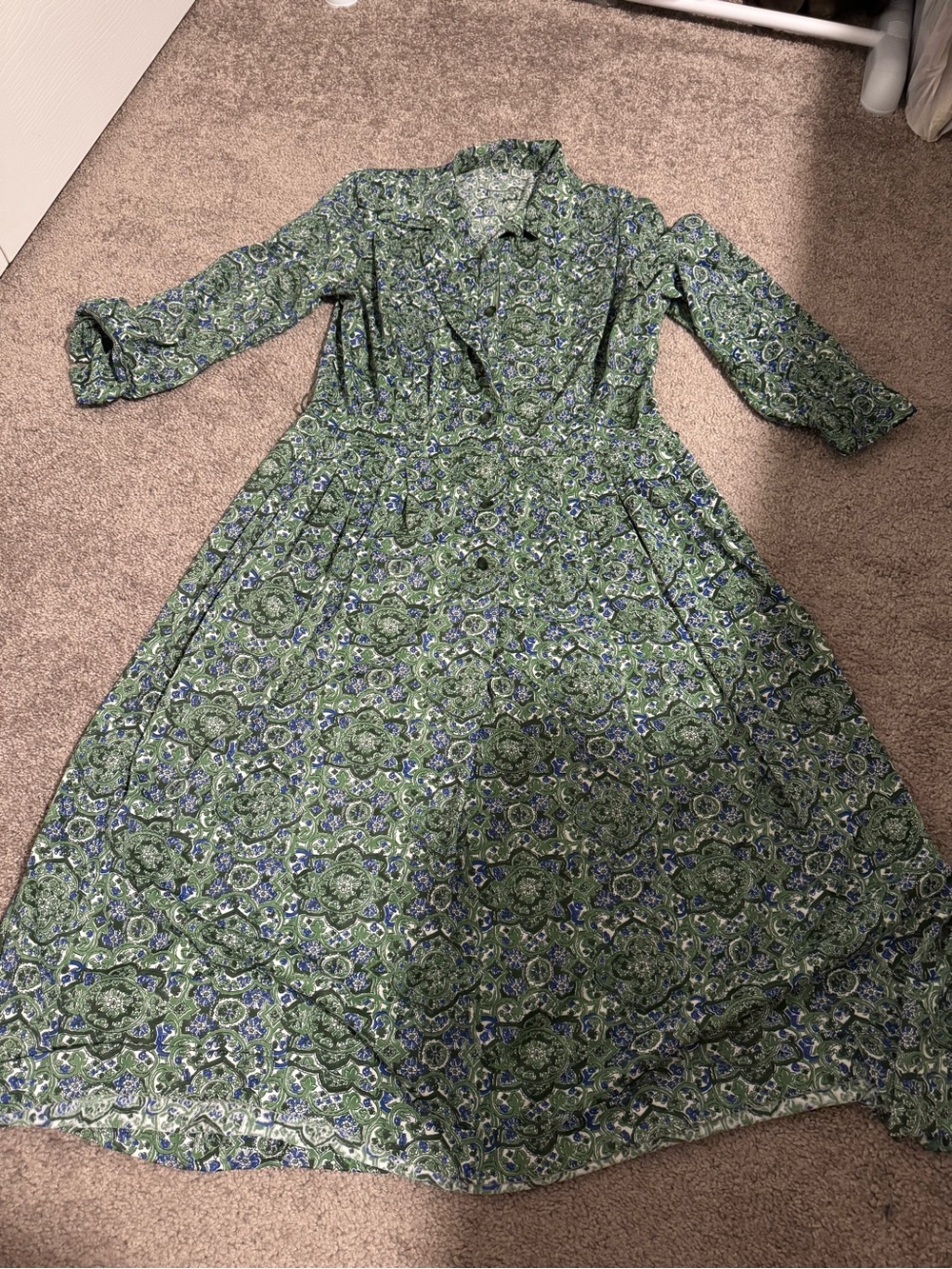 Vintage Union Made Green Floral Print Collared Midi Dress